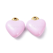 Ion Plating(IP) Real 18K Gold Plated 304 Stainless Steel Pendants, with Enamel, Heart Charms, Pink, 12x10.5x5mm, Hole: 1.2mm(STAS-L024-019G-04)