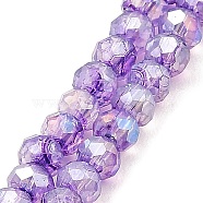 Spray Painted Imitation Jade Glass Beads Strands, AB Color Plated, Faceted, Round, Medium Purple, 4x3.5mm, Hole: 1mm, about 135pcs/strand, 18.90''(48cm)(GLAA-P058-01A-04)