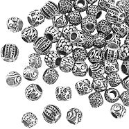 HOBBIESAY 80PPcs 10 Style Tibetan Style Alloy European Beads, Large Hole Beads, Barrel & Column with Heart, Antique Silver, 9.5~11x7~10mm, Hole: 4.5~6mm, 8pcs/style(TIBEB-HY0001-01)