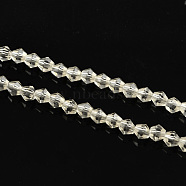 Transparent Glass Bead Strands, Faceted, Bicone, Clear, 4x4.5mm, Hole: 1mm, about 92~96pcs/strand, 13.78~14.37 inch(EGLA-R094-4mm-14)