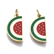 316 Surgical Stainless Steel Enamel Charms, with Jump Rings, Watermelon, Colorful, Real 14K Gold Plated, 14.5x7x1mm, Jump Ring: 3.4x0.5mm, 2.4mm inner diameter(STAS-S116-409G)
