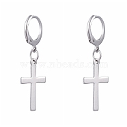 304 Stainless Steel Leverback Earrings, with 201 Stainless Steel Cross Pendants, Stainless Steel Color, 36mm, Pin: 0.6x0.8mm(EJEW-JE04185-01)