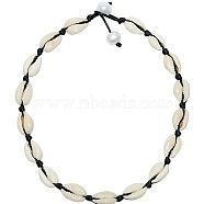 Natural Shell Braided Bead Necklaces, with Waxed Cords, Black, 17.72 inch(45cm)(KR7038-2)