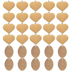 30Pcs 2 Style Brass Pendants, Stamping Blank Tag, Long-Lasting Plated, Heart & Oval, Antique Bronze, 18~22x14~20x0.8~1mm, Hole: 1.2~1.6mm(KK-SZ0001-34AB)