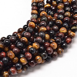 Natural Mixed Tiger Eye Round Bead Strands, 8mm, Hole: 1mm, about 49pcs/strand, 16 inch(X-G-P072-35-8mm)