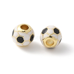 Brass Enamel Beads, Rack Plating, Cadmium Free & Lead Free, Long-Lasting Plated, Real 18K Gold Plated, Round, Football, 7.5mm, Hole: 2mm(KK-P294-37G-01)