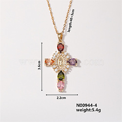 Elegant Vintage Corss with Virgin Mary Brass Micro Pave Cubic Zirconia Pendant Necklaces, Cable Chains Necklaces for Women, Colorful, 15.75 inch(400mm)(XD2097-4)