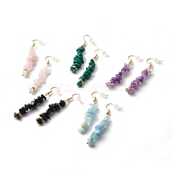 Natural Mixed Chip Gemstone Dangle Earring, with Brass Earring Hook
, 59~61mm, Pin: 0.7mm(EJEW-JE04561)