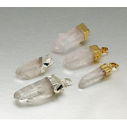 Mixed Natural Raw Rough Gemstone Crystal Pendants, with Brass Findings, Irregular Nuggets, 26~58x8~20x12~15mm, Hole: 7x4mm(G-M040-M07)