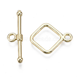 Alloy Toggle Clasps, Cadmium Free & Nickel Free & Lead Free, Rhombus, Real 18K Gold Plated, Bar: 24.5x7x3mm, Hole: 2mm, Rhombus: 18x14.5x1.5, Hole: 1.2mm.(PALLOY-T075-82G-NR)