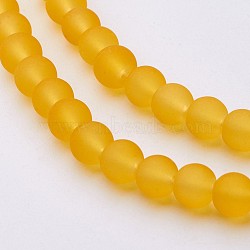 Transparent Glass Bead Strands, Frosted, Round, Goldenrod, 6mm, Hole: 1.3~1.6mm, about 140pcs/strand, 31.4 inch(X-GLAA-S031-6mm-11)