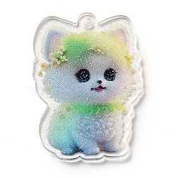 Printed Acrylic Pendants, Dog, Lawn Green, 50x35.5x2.5mm, Hole: 3mm(OACR-E034-04B)