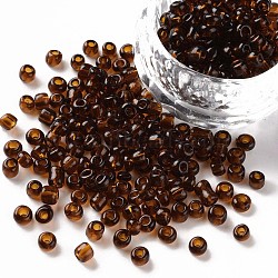 (Repacking Service Available) Glass Seed Beads, Transparent, Round, Brown, 6/0, 4mm, Hole: 1.5mm, about 12G/bag(SEED-C013-4mm-13)
