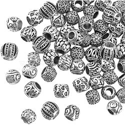 HOBBIESAY 80PPcs 10 Style Tibetan Style Alloy European Beads, Large Hole Beads, Barrel & Column with Heart, Antique Silver, 9.5~11x7~10mm, Hole: 4.5~6mm, 8pcs/style(TIBEB-HY0001-01)