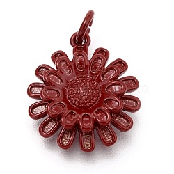 Spray Painted Brass Pendants, with Jump Rings, Sunflower, Dark Red, 17x14.5x3.5mm, Hole: 3mm(KK-I683-23A)