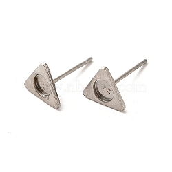 Triangle 304 Stainless Steel Studs Earrings, with 201 Stainless Steel Findings, Stainless Steel Color, Tray: 4mm, 7.5x8.5mm, Pin: 12x0.8mm(STAS-H193-01P)