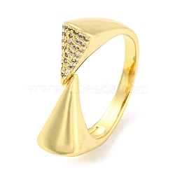 Rack Plating Brass with Clear Cubic Zirconia Triangle Open Cuff Rings, Long-Lasting Plated, Lead Free & Cadmium Free, Real 18K Gold Plated, Inner Diameter: 18mm(RJEW-Q784-19G)