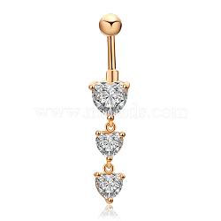 Real 18K Gold Plated Brass Cubic Zirconia Navel Ring Navel Ring Belly Rings, with 304 Stainless Steel Bar, 44x9mm, Bar Length: 3/8"(10mm), Bar: 14 Gauge(1.6mm)(AJEW-EE0001-18)