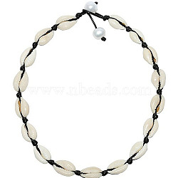 Natural Shell Braided Bead Necklaces, with Waxed Cords, Black, 17.72 inch(45cm)(KR7038-2)