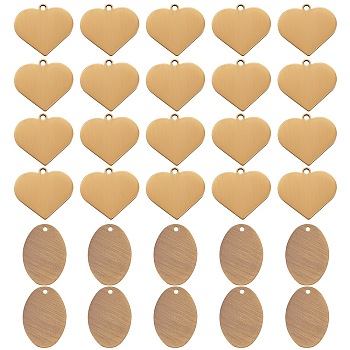 30Pcs 2 Style Brass Pendants, Stamping Blank Tag, Long-Lasting Plated, Heart & Oval, Antique Bronze, 18~22x14~20x0.8~1mm, Hole: 1.2~1.6mm