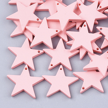 Spray Painted Acrylic Pendants, Rubberized Style, Star, Pink, 18x19x2mm, Hole: 1mm