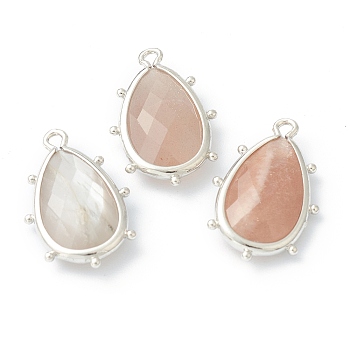Natural Sunstone Pendants, with Platinum Brass Edge, Faceted, Teardrop, 22.5x14x5.5mm, Hole: 1.6mm