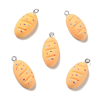 Opaque Resin Pendants, Bread Charm, Imitation Food, with Platinum Tone Iron Loops, Sandy Brown, 28.5x13x8.5mm, Hole: 2x2.7mm