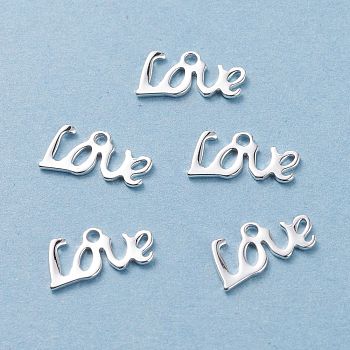 304 Stainless Steel Charms, Word Love, Silver, 6x13x0.8mm, Hole: 1.2mm