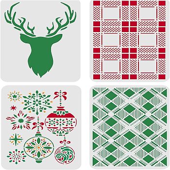 PET Hollow out Drawing Painting Stencils Sets for Kids Teen Boys Girls, for DIY Scrapbooking, School Projects, Christmas Themed Pattern, 29.7x21cm, 4 sheets/set