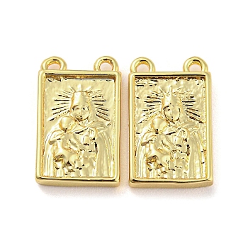 Rack Plating Brass Rectangle Charms with 2 Loops, Long-Lasting Plated, Cadmium Free & Lead Free, Real 18K Gold Plated, 12.8x7.8x2mm, Hole: 1mm