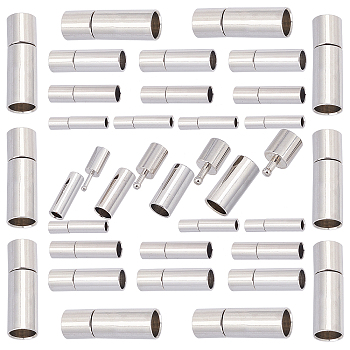 SUNNYCLUE 40 Sets 4 Style Brass Bayonet Clasps, Perfect for Jewelry Making, Column, Platinum, 14~17x3~5mm, Hole: 2~4mm, 10 sets/style