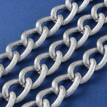 Oxidation Aluminum Textured Curb Chains, Twisted Chains, Unwelded, with Spool, Silver, 19x13.5x6mm, about 49.21 Feet(15m)/Roll