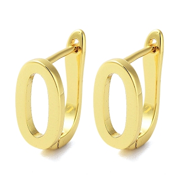Brass Letter Stud Earrings for Women, Lead Free & Cadmium Free, Real 18K Gold Plated, Letter O, 15x7mm