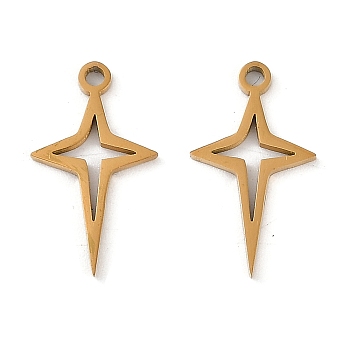 Ion Plating(IP) 304 Stainless Steel Pendants, Laser Cut, Star Charm, Real 18K Gold Plated, 16.5x9x1mm, Hole: 1.4mm