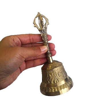 Brass Mini Altar Bells for Witchcraft Wiccan Altar Supplies, Multi-Purpose Hand Bells for Craft Alarm School Church Classroom Bar, Raw(Unplated), 70x160mm