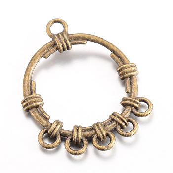 Tibetan Style Alloy Chandelier Components Links, Flat Round, Cadmium Free & Nickel Free & Lead Free, Antique Bronze, 34x27x3mm, Hole: 2mm, about 455pcs/1000g