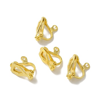 Brass Clip-on Earring Findings, with Loops, Lead Free & Cadmium Free, Real 24K Gold Plated, 12x5.5x9mm, Hole: 1.6mm