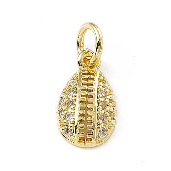 Brass Micro Pave Clear Cubic Zirconia Egg Charms, with Open Jump Rings, Real 18K Gold Plated, 12x7x2.5mm, Jump Ring: 4.5x0.7mm, Inner Diameter: 3mm 