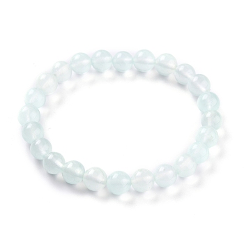 Dyed Natural Jade Beads Stretch Bracelets, Round, Light Cyan, Inner Diameter: 2-1/4 inch(5.7cm), Bead: 8~8.5mm