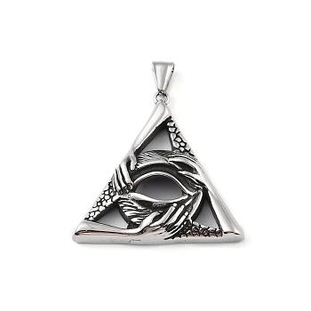 304 Stainless Steel Pendants, with 201 Stainless Steel Snap on Bails, Triangle with Hand & Eye Charm, Antique Silver, 46x47x10mm, Hole: 9x4mm