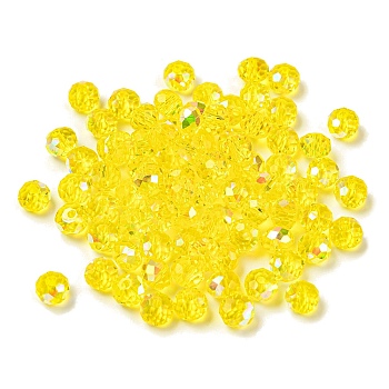 Electroplate Glass Beads, Rondelle, Yellow, 6x4mm, Hole: 1.4mm, 100pcs/bag