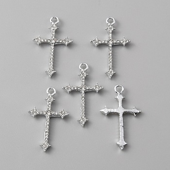 Religion Themed Alloy Pendants, with Crystal Rhinestone, Cross Charms, Platinum, 31x19x3mm, Hole: 2.1mm
