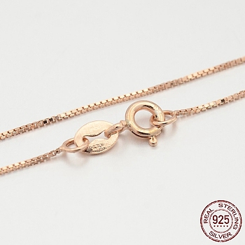 925 Sterling Silver Box Chain Necklaces, with Spring Ring Clasps, Thin Chain, Rose Gold, 18 inch, 0.6mm