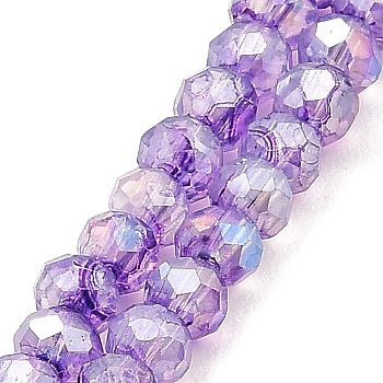 Spray Painted Imitation Jade Glass Beads Strands, AB Color Plated, Faceted, Round, Medium Purple, 4x3.5mm, Hole: 1mm, about 135pcs/strand, 18.90''(48cm)