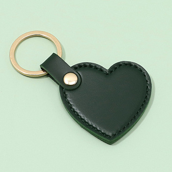 PU Imitation Leather Keychains, with Zinc Alloy Finding, Heart, Dark Green, Heart: 5.1x5.3cm