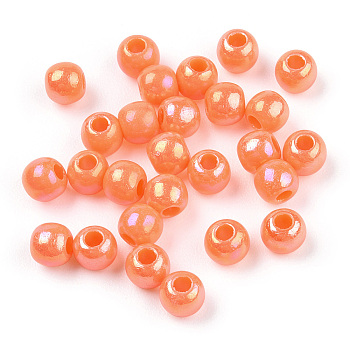 Opaque Acrylic Beads, AB Color, Round, Coral, 4x3.5mm, Hole: 1.6mm, about 15000pcs/500g