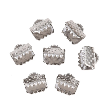 Tarnish Resistant 304 Stainless Steel Ribbon Crimp Ends, Stainless Steel Color, 6x6.5mm, Hole: 1mm