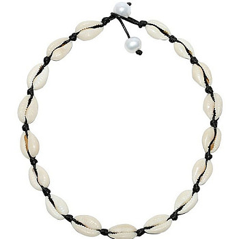 Natural Shell Braided Bead Necklaces, with Waxed Cords, Black, 17.72 inch(45cm)