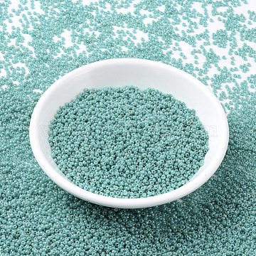 MIYUKI Round Rocailles Beads, Japanese Seed Beads, (RR481) Opaque Turquoise Green AB, 11/0, 2x1.3mm, Hole: 0.8mm, about 1100pcs/bottle, 10g/bottle(SEED-JP0008-RR0481)