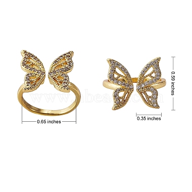 Butterfly Clear Cubic Zirconia Cuff Ring(RJEW-SZ0001-13)-6